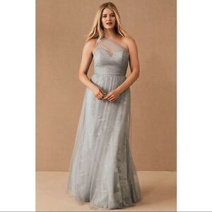 NEW BHLDN Anthropologie Hayley Paige Phoebe One Shoulder Maxi Wedding Dress SZ 4